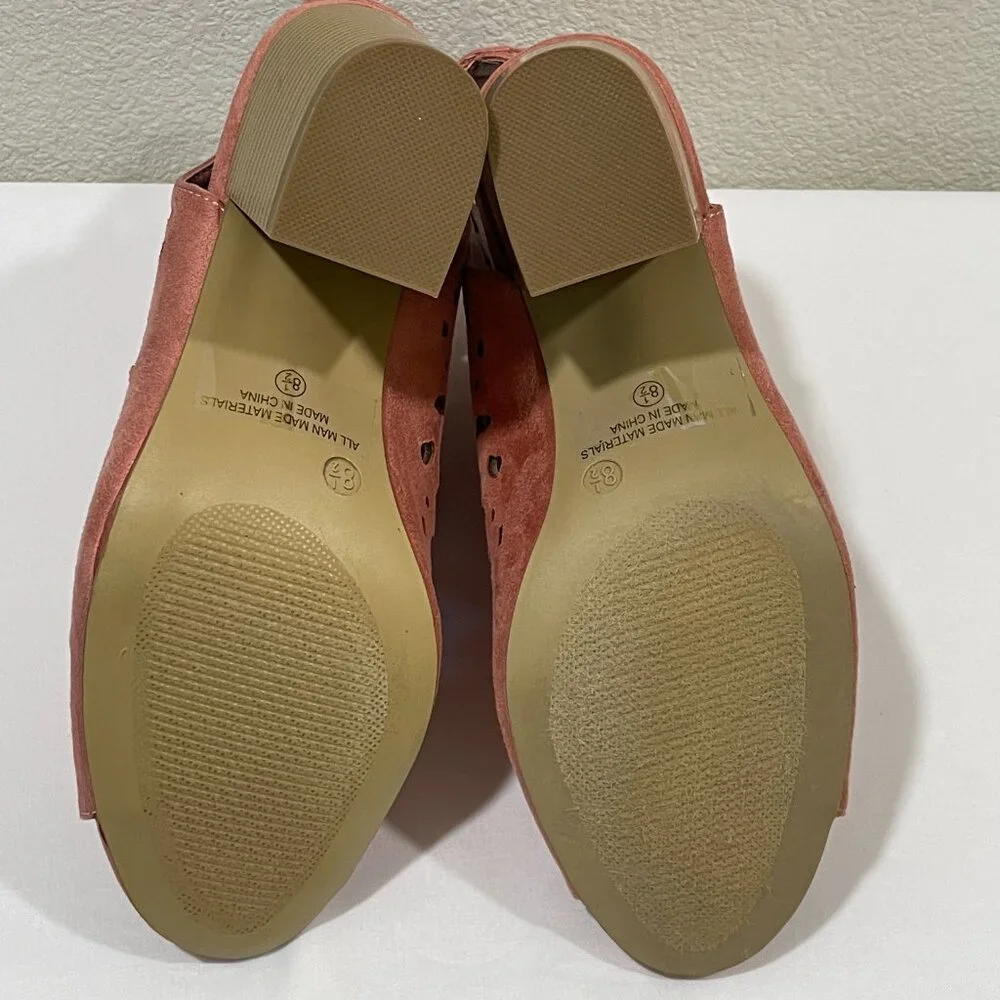Nature Breeze Issa Stack Heel Pink Lazercut Peep Toe Lace Up Bootie 8.5 EUC